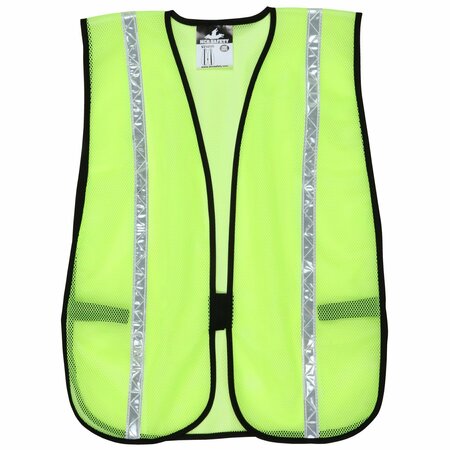 MCR SAFETY Garments, Poly, Mesh Lime Vest, 3/4 White Stripe, One Size, 12PK V210WR